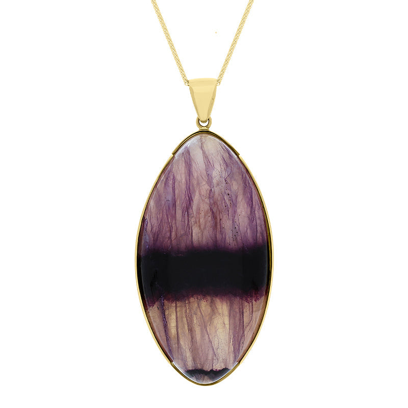 9ct Yellow Gold Blue John Long Marquise Unique Necklace D - Yellow Gold