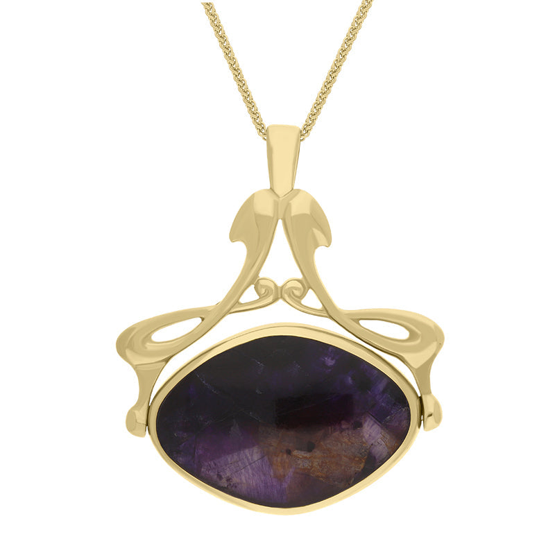 9ct Yellow Gold Blue John Mother Of Pearl Bell Diamond Swivel Fob Necklace - Gold