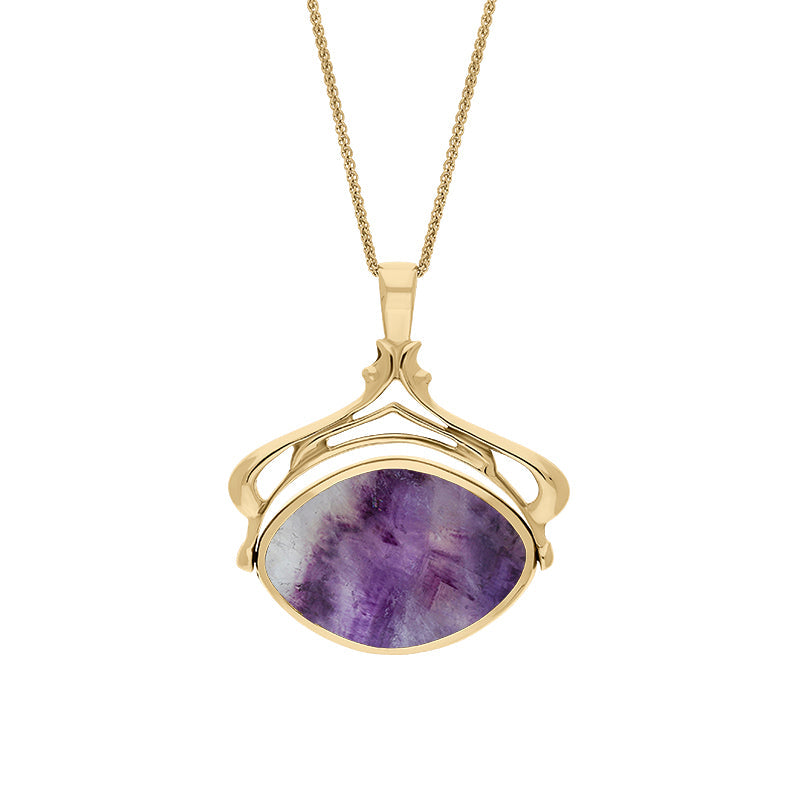 9ct Yellow Gold Blue John Mother Of Pearl Marquise Swivel Fob Necklace - Gold