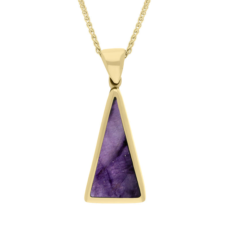 9ct Yellow Gold Blue John Mother Of Pearl Small Double Sided Triangular Fob Necklace - Yellow Gold