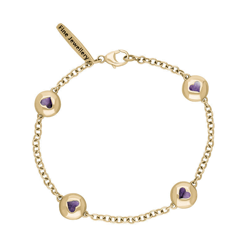 9ct Yellow Gold Blue John Oval Heart Detail Four Stone Bracelet - Yellow Gold