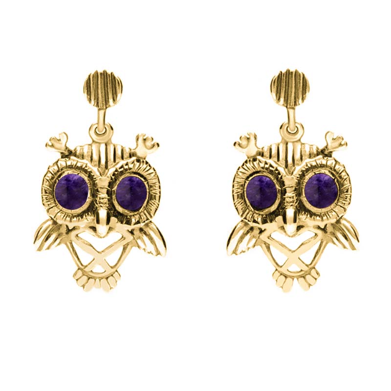 9ct Yellow Gold Blue John Owl Stud Earrings