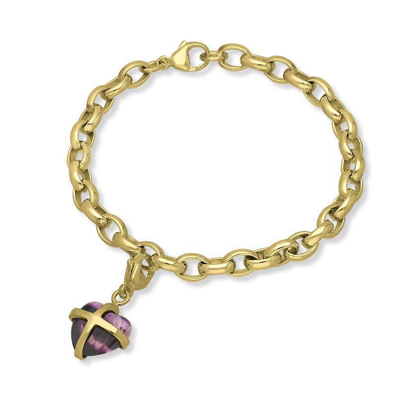 9ct Yellow Gold Blue John Small Cross Heart Charm Bracelet - Option1 Value Gold