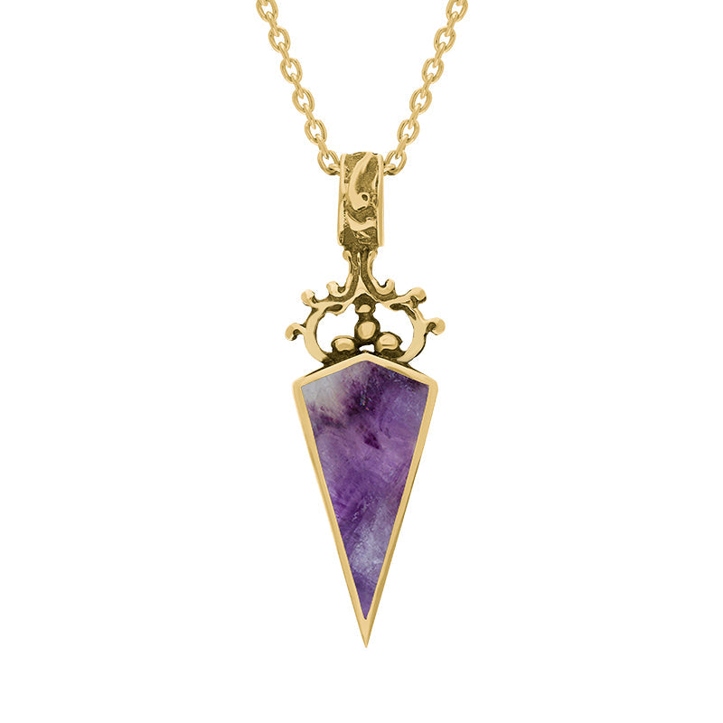 9ct Yellow Gold Blue John Mother Of Pearl Double Sided Dagger Fob Necklace - Yellow Gold