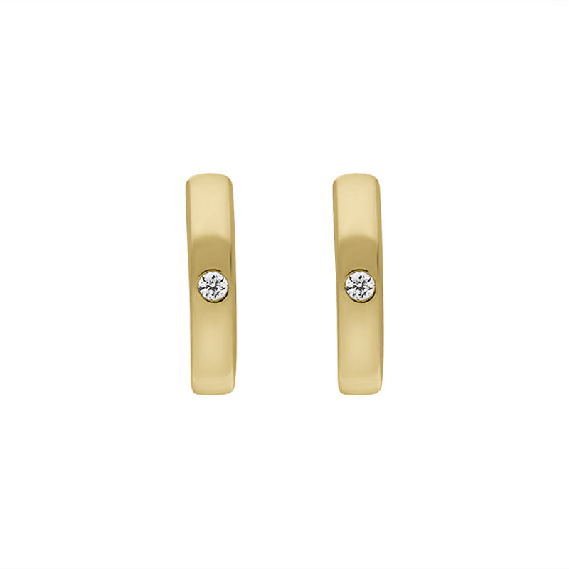 9ct Yellow Gold Diamond 11mm Round Domed Hoop Earrings - Gold
