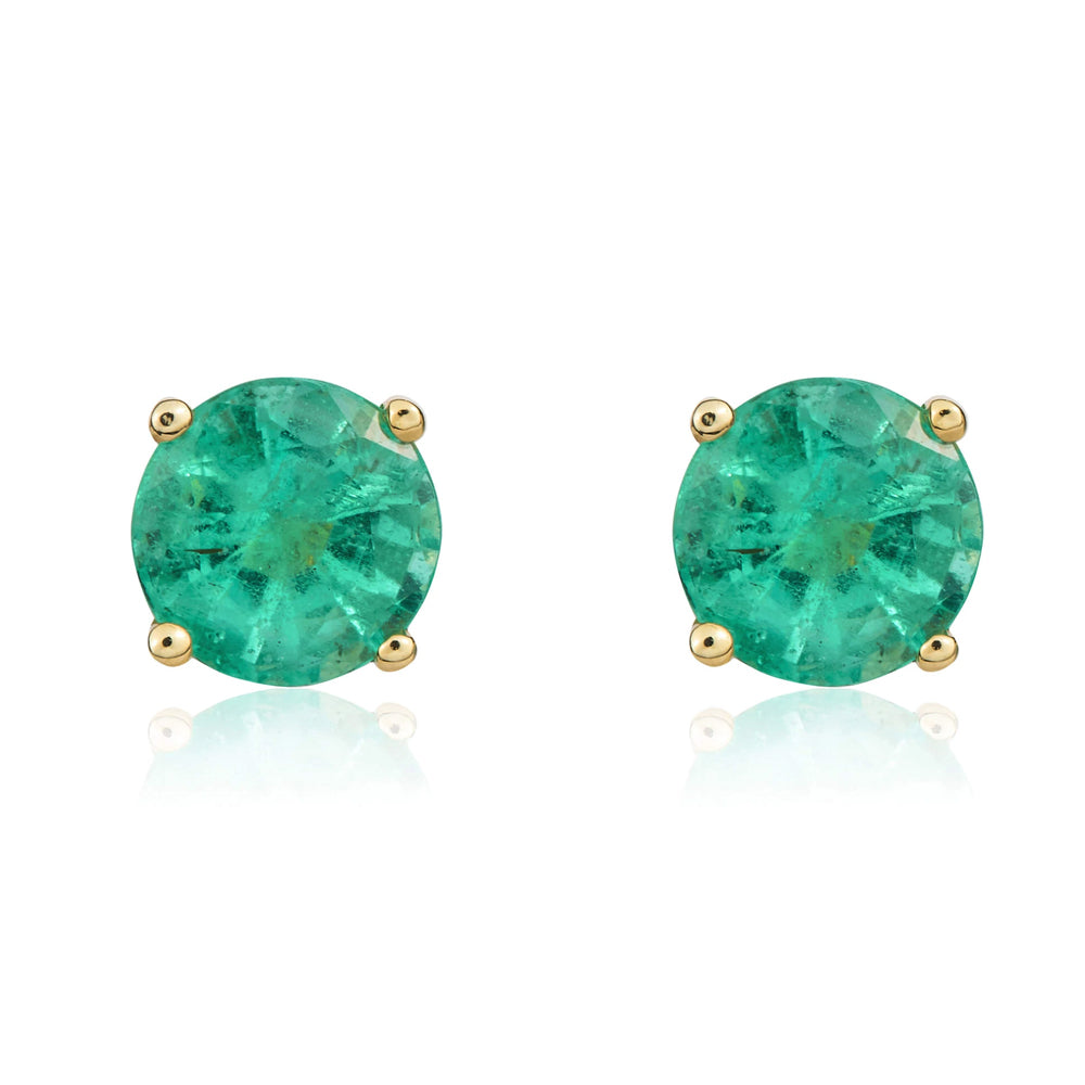 9ct Yellow Gold Emerald 5mm Round Claw Set Stud Earrings - Gold
