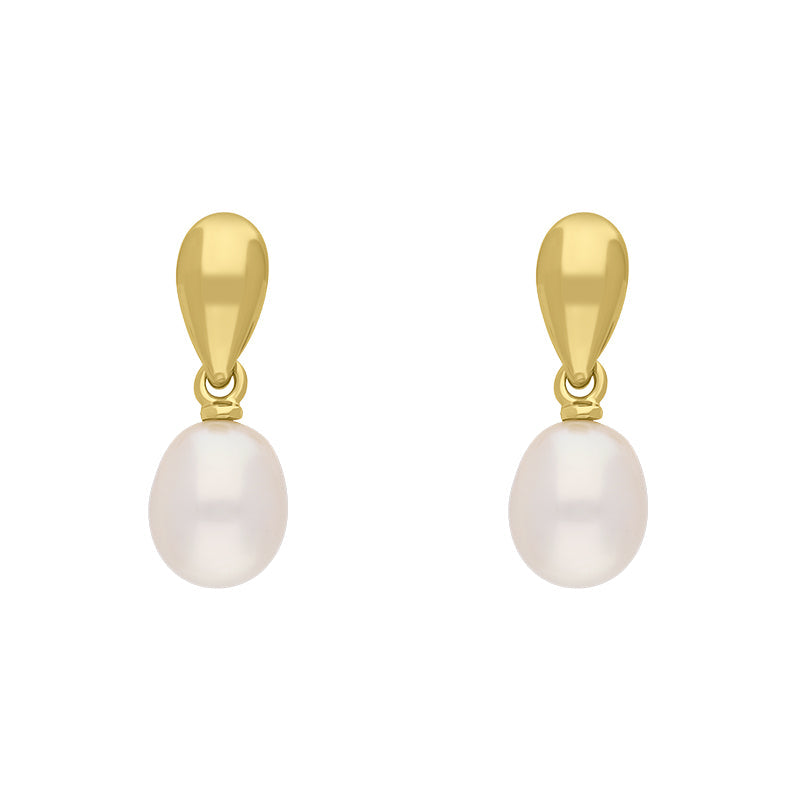 9ct Yellow Gold Freshwater Pearl Drop Earrings - Gold
