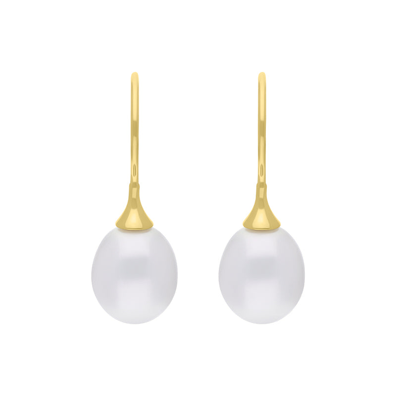 9ct Yellow Gold Freshwater Pearl Drop Hook Earrings - Gold