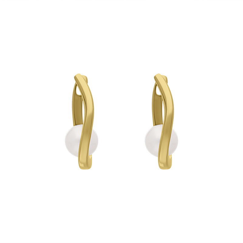 9ct Yellow Gold Freshwater Pearl Long Oval Hoop Earrings - Gold