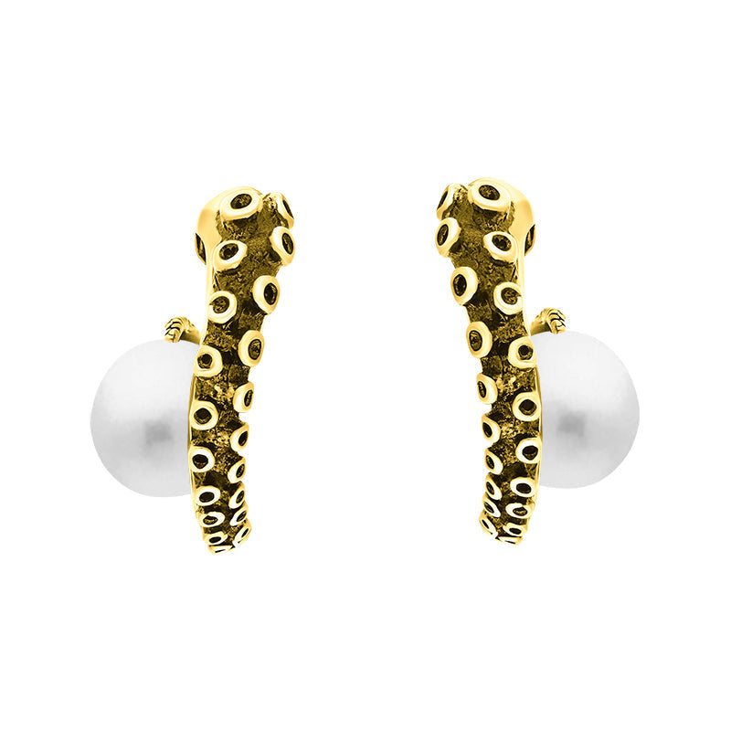 9ct Yellow Gold Freshwater Pearl Tentacle Hoop Earrings - Gold