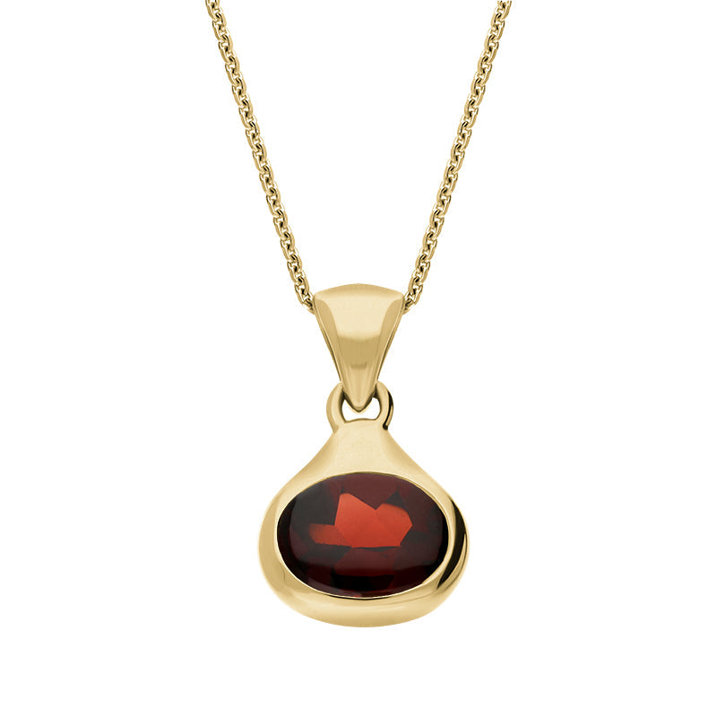 9ct Yellow Gold Garnet Pendant Necklace D - Gold