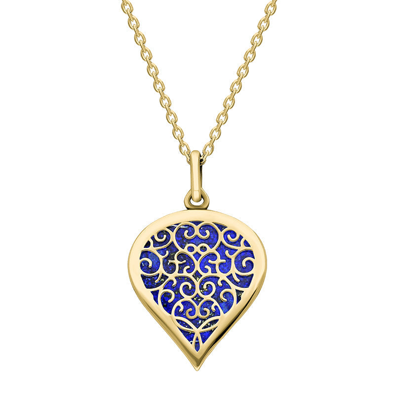 9ct Yellow Gold Lapis Lazuli Flore Filigree Medium Heart Necklace