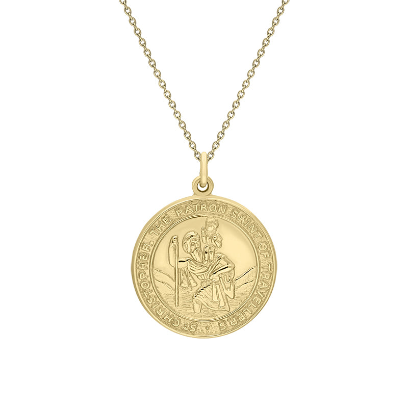 9ct Yellow Gold Large Circular Saint Christopher Necklace - Yellow Gold