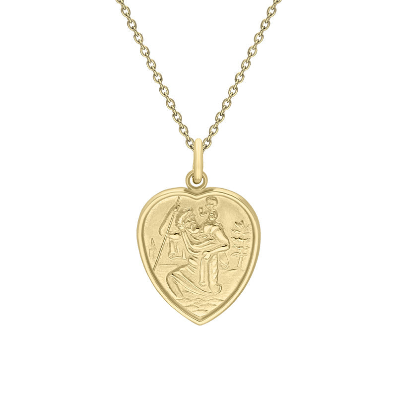 9ct Yellow Gold Large Heart Saint Christopher Necklace - Yellow Gold