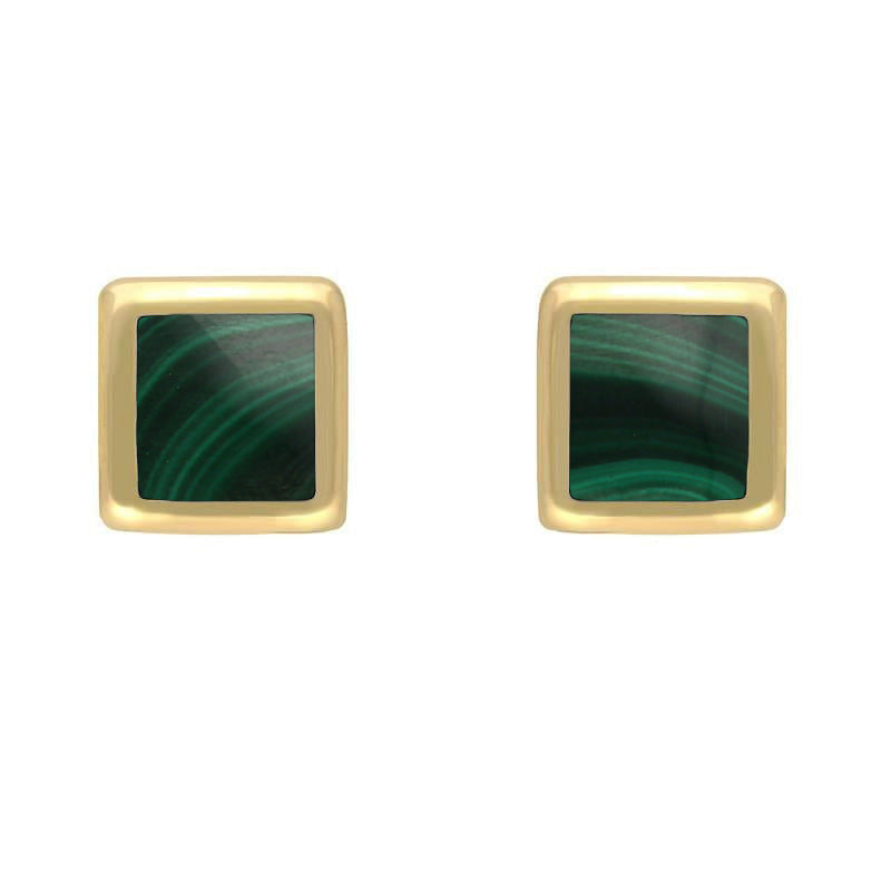 9ct Yellow Gold Malachite Dinky Square Stud Earrings