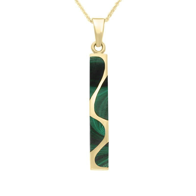 9ct Yellow Gold Malachite Four Stone Curved Oblong Necklace - Gold