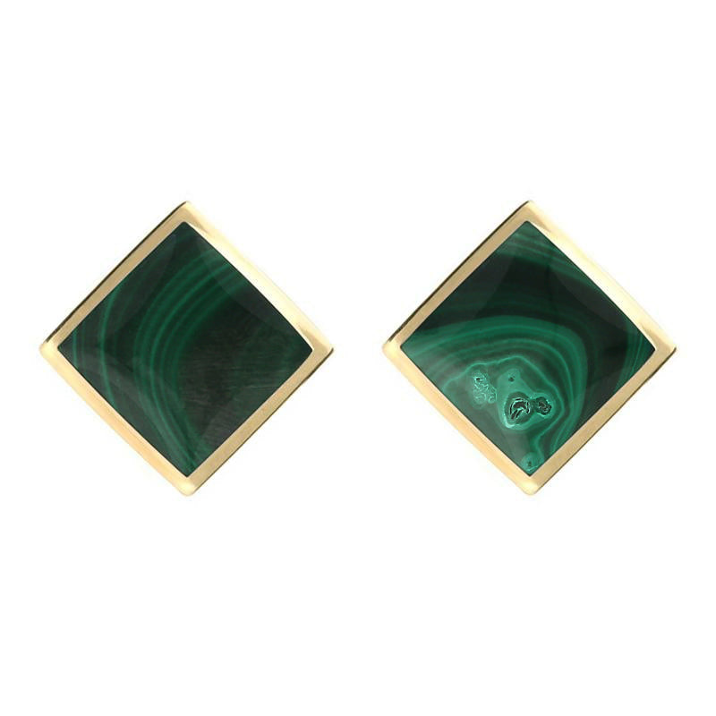 9ct Yellow Gold Malachite Rhombus Earrings