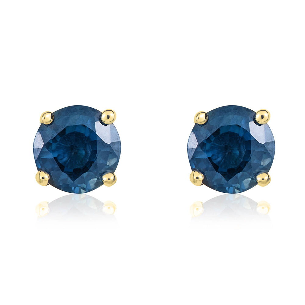 9ct Yellow Gold Sapphire 5mm Round Claw Set Stud Earrings - Gold