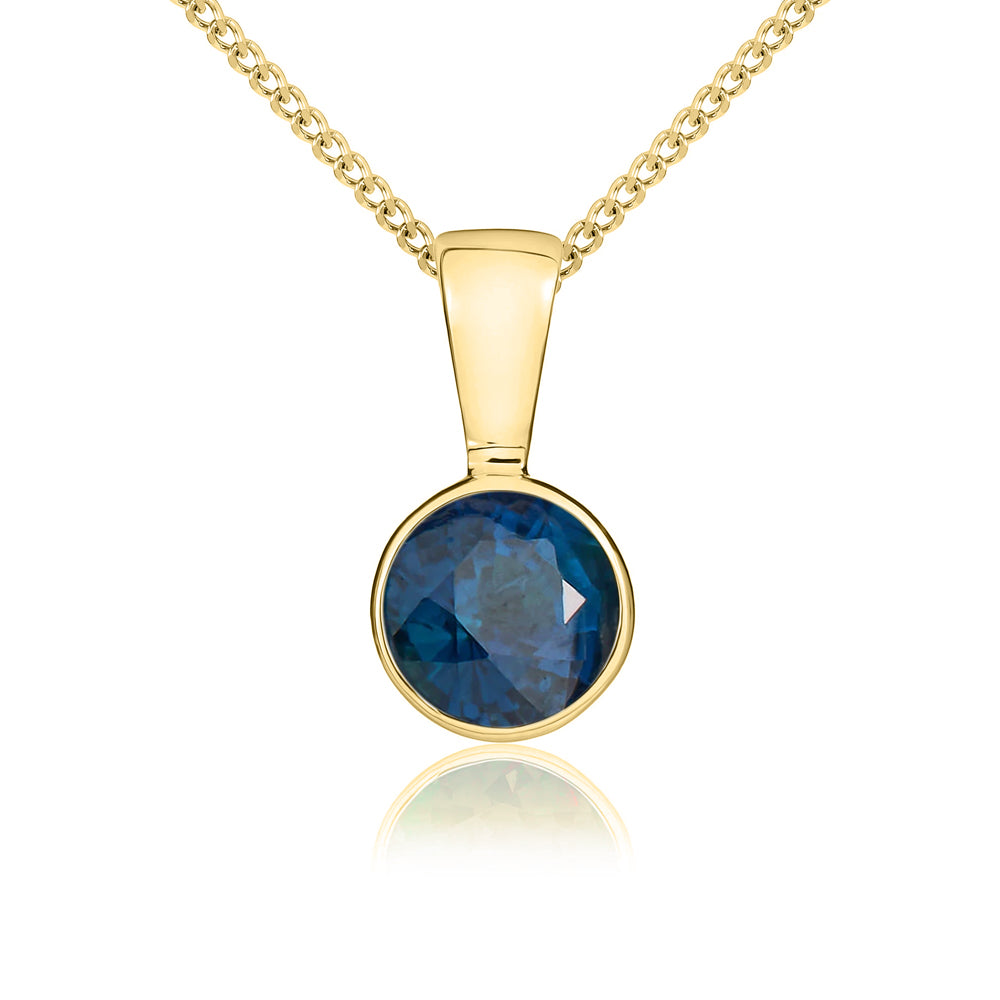 9ct Yellow Gold Sapphire 5mm Round Rub Over Set Necklace - Gold