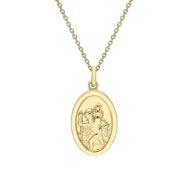 9ct Yellow Gold Small Oval Saint Christopher Necklace - Yellow Gold