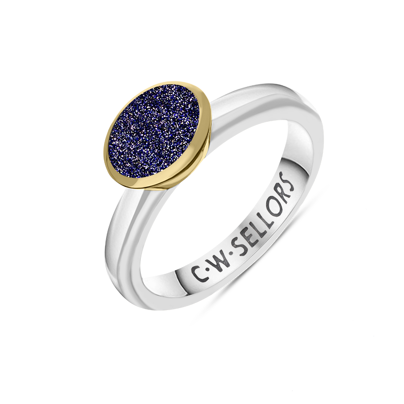 9ct Yellow Gold Sterling Silver Blue Goldstone Stepping Stones 6x8mm Oval Bezel Set Ring
