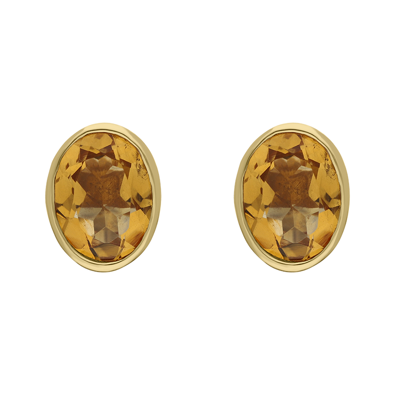 9ct Yellow Gold Sterling Silver Citrine Stepping Stones 6x8mm Oval Stud Earrings