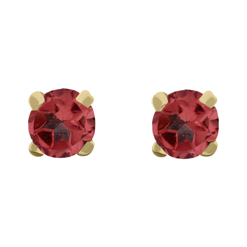 9ct Yellow Gold Sterling Silver Garnet Stepping Stones 5mm Round Claw Set Stud Earrings
