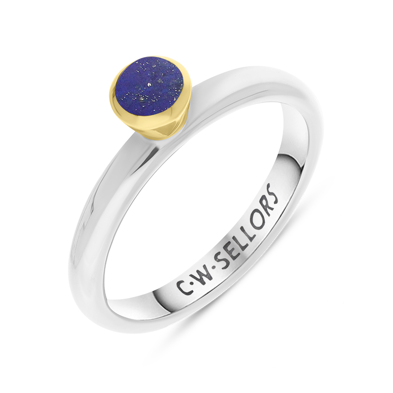 9ct Yellow Gold Sterling Silver Lapis Lazuli Stepping Stones 5mm Round Bezel Set Ring