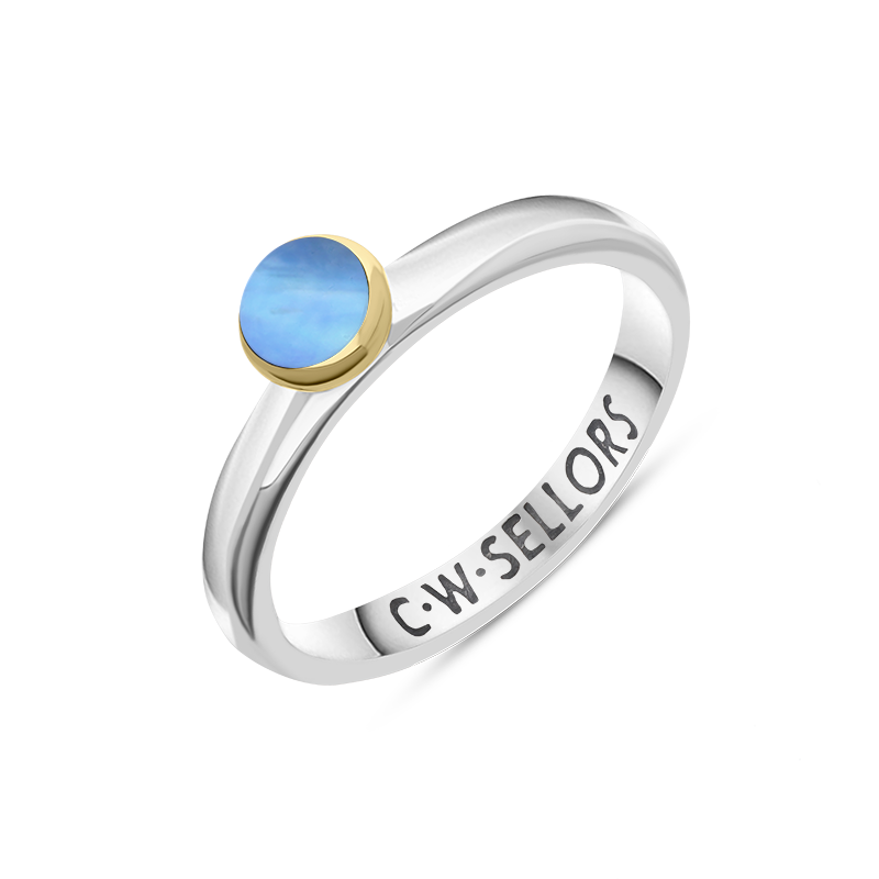 9ct Yellow Gold Sterling Silver Moonstone Stepping Stones 5mm Round Bezel Set Ring
