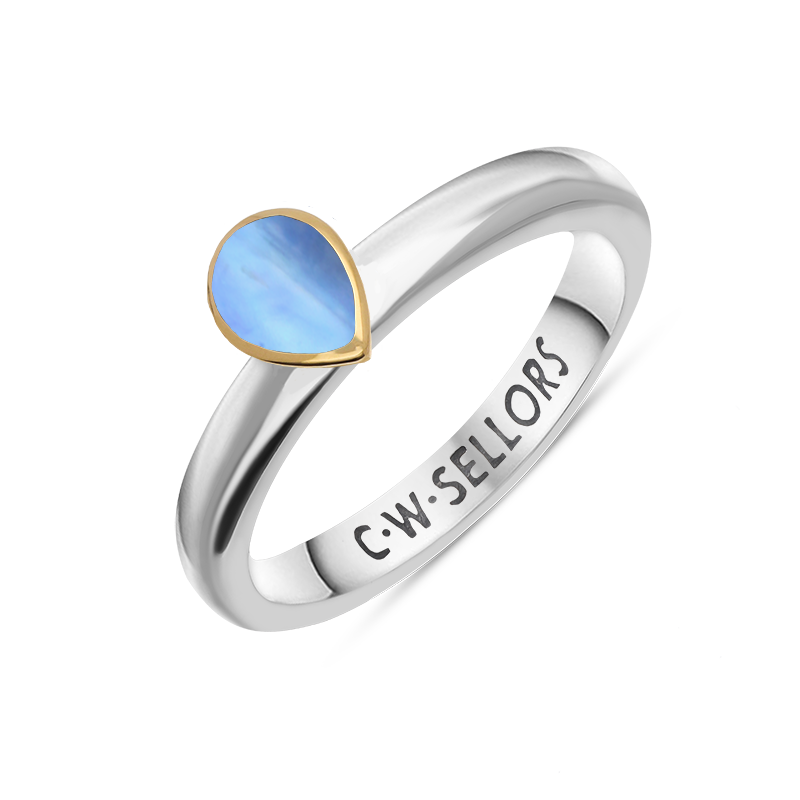 9ct Yellow Gold Sterling Silver Moonstone Stepping Stones 5x7mm Pear Cut Bezel Set Ring