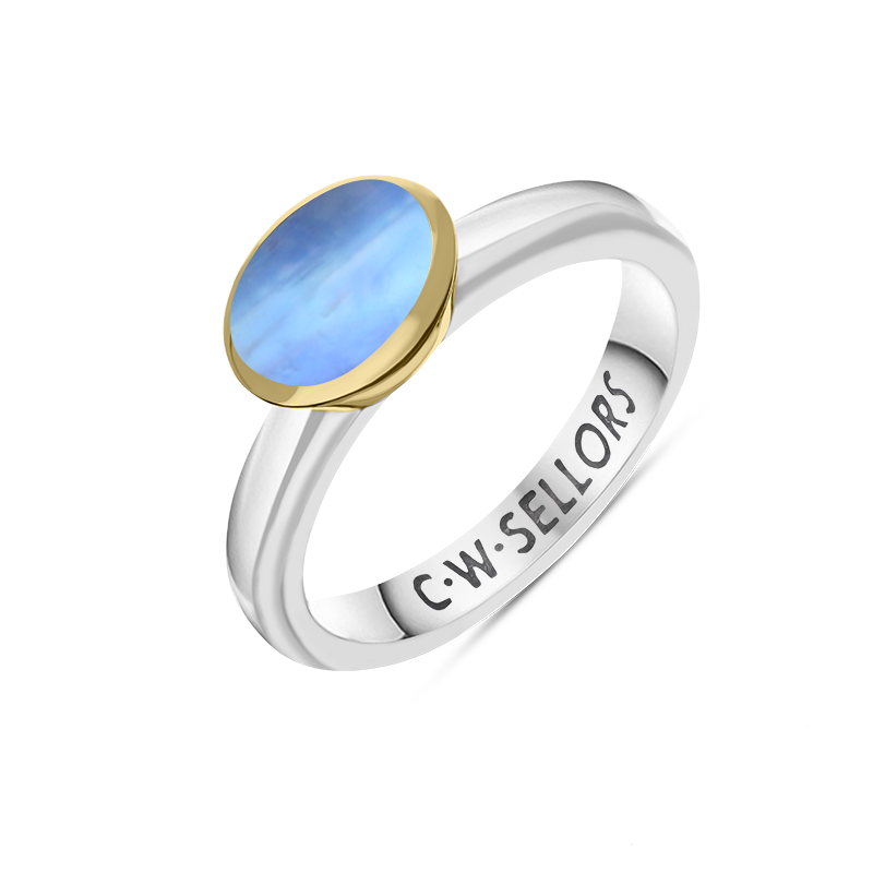 9ct Yellow Gold Sterling Silver Moonstone Stepping Stones 6x8mm Oval Bezel Set Ring