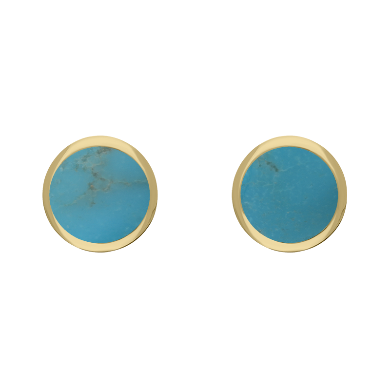 9ct Yellow Gold Sterling Silver Turquoise Stepping Stones 5mm Round Stud Earrings
