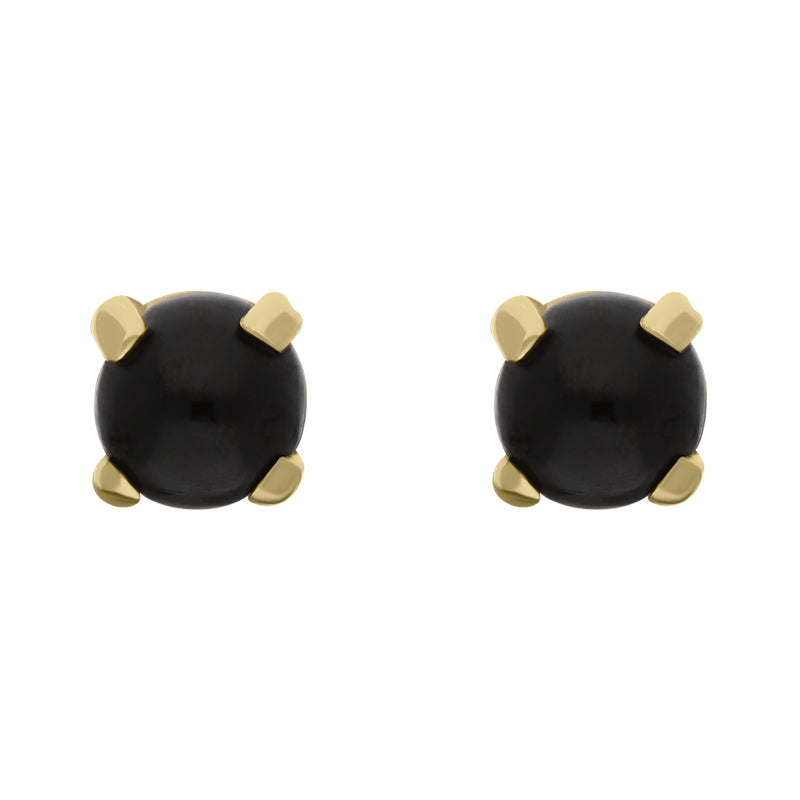 9ct Yellow Gold Sterling Silver Whitby Jet Stepping Stones 5mm Round Claw Set Stud Earrings D