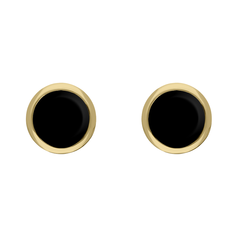 9ct Yellow Gold Sterling Silver Whitby Jet Stepping Stones 5mm Round Stud Earrings