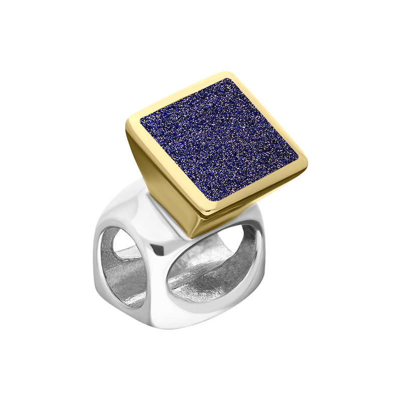 9ct Yellow Gold Sterling Silver Blue Goldstone Stepping Stones 5mm Square Charm