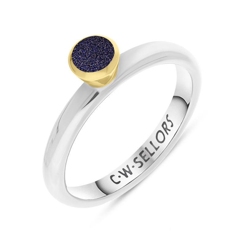 9ct Yellow Gold Sterling Silver Blue Goldstone Stepping Stones 5mm Round Bezel Set Ring