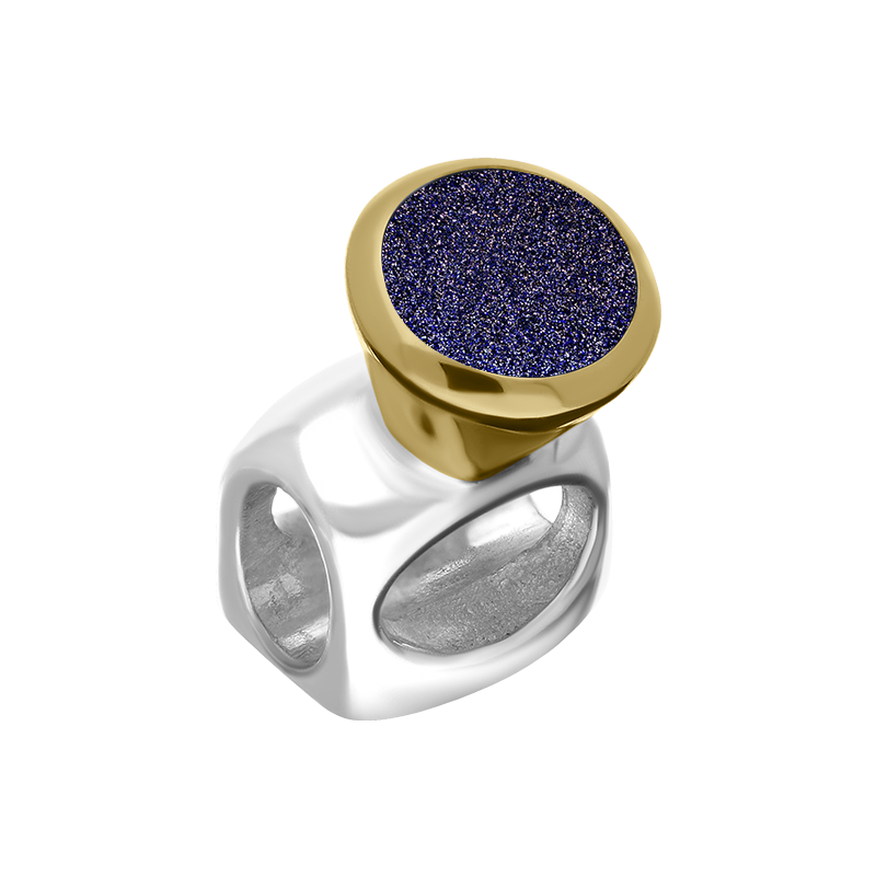 9ct Yellow Gold Sterling Silver Blue Goldstone Stepping Stones 5mm Round Charm