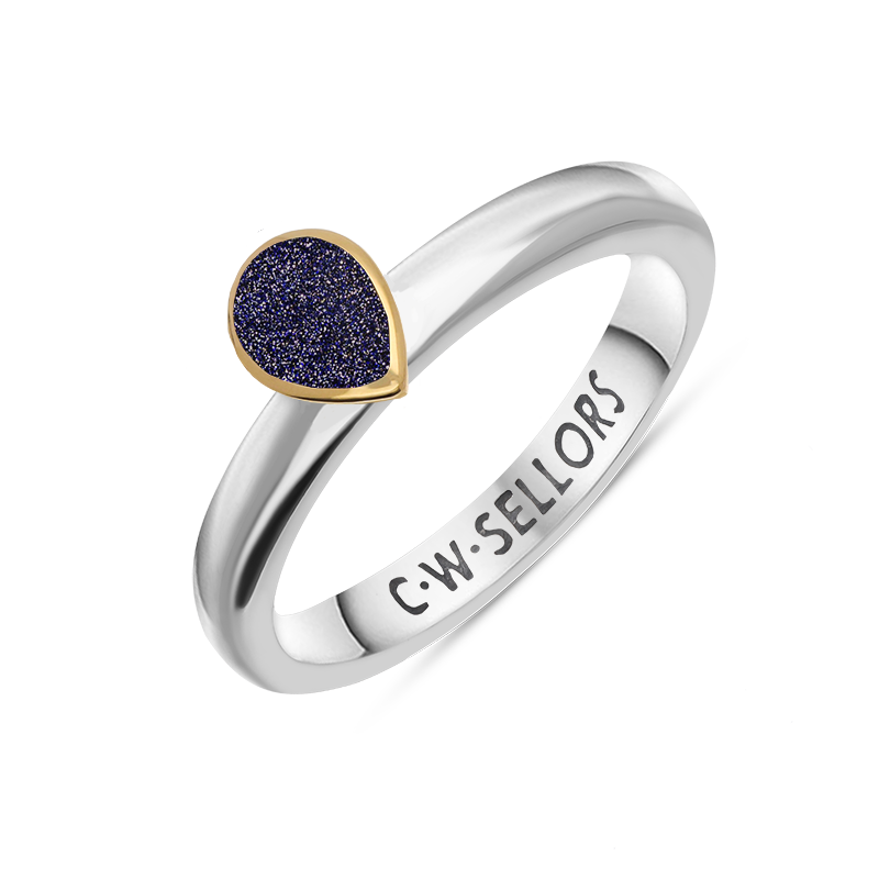 9ct Yellow Gold Sterling Silver Blue Goldstone Stepping Stones 5x7mm Pear Cut Bezel Set Ring