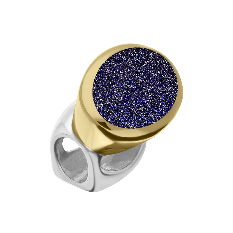 9ct Yellow Gold Sterling Silver Blue Goldstone Stepping Stones 6x8mm Oval Charm