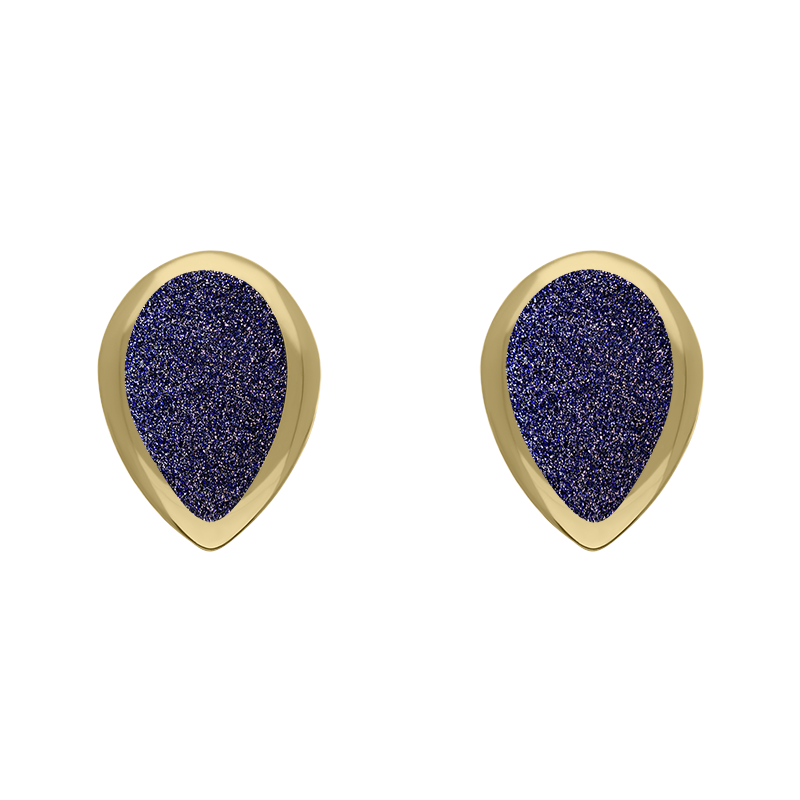9ct Yellow Gold Sterling Silver Blue Goldstone Stepping Stones 5x7mm Pear Stud Earrings
