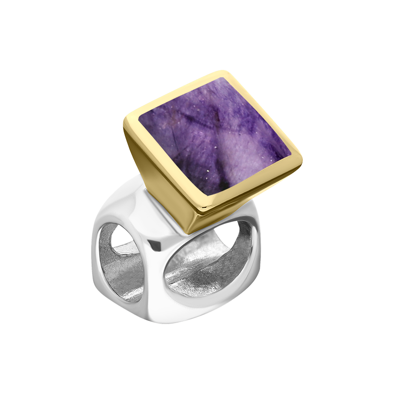 9ct Yellow Gold Sterling Silver Blue John Stepping Stones 5mm Square Charm