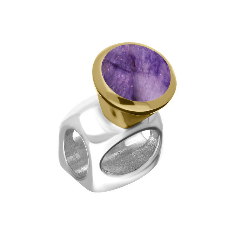 9ct Yellow Gold Sterling Silver Blue John Stepping Stones 5mm Round Charm