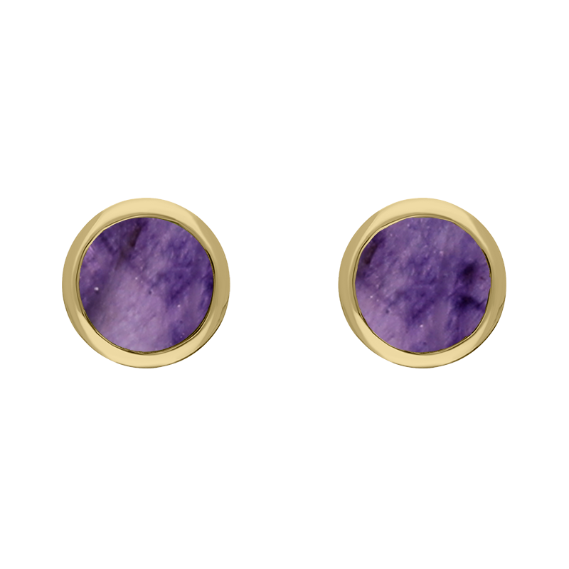 9ct Yellow Gold Sterling Silver Blue John Stepping Stones 5mm Round Stud Earrings