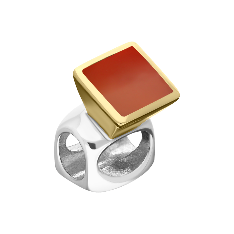 9ct Yellow Gold Sterling Silver Carnelian Stepping Stones 5mm Square Charm