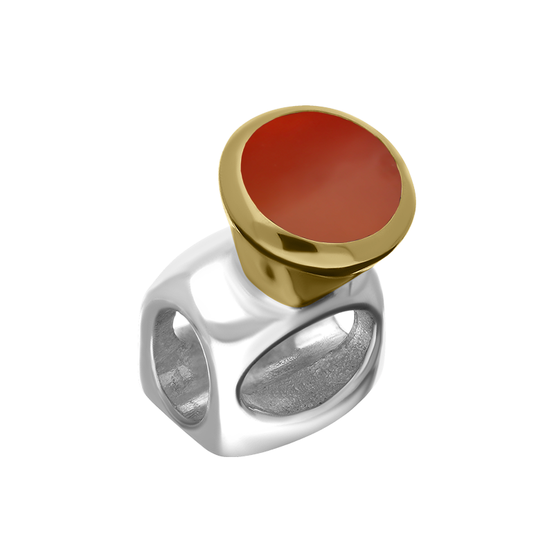 9ct Yellow Gold Sterling Silver Carnelian Stepping Stones 5mm Round Charm