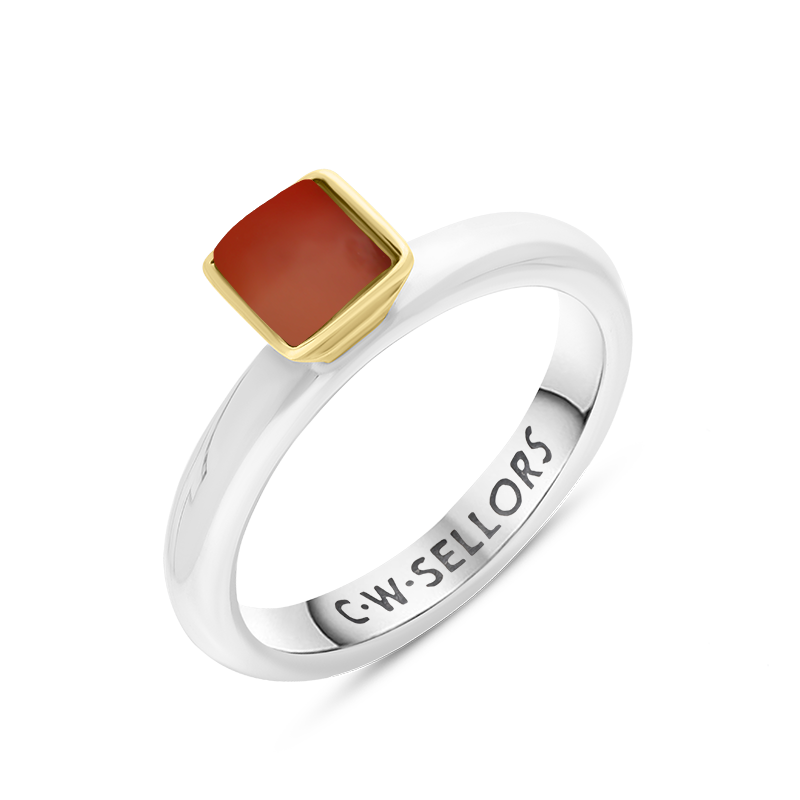 9ct Yellow Gold Sterling Silver Carnelian Stepping Stones 5mm Square Bezel Set Ring