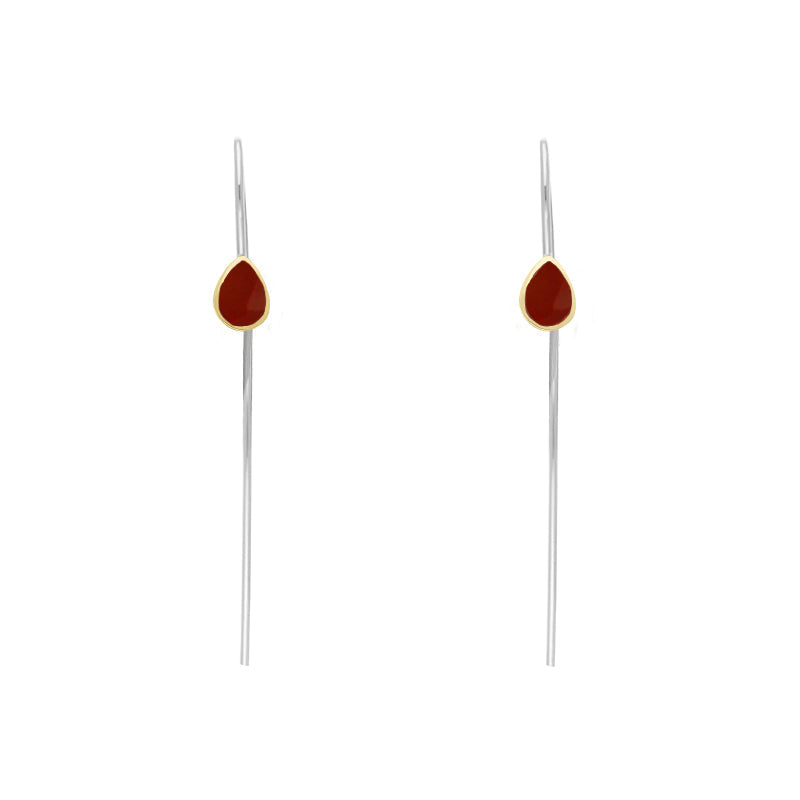 9ct Yellow Gold Sterling Silver Carnelian Stepping Stones 5x7mm Pear Drop Hook Earrings