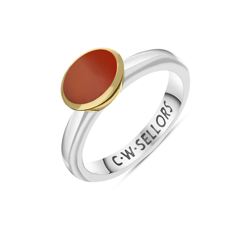 9ct Yellow Gold Sterling Silver Carnelian Stepping Stones 6x8mm Oval Bezel Set Ring