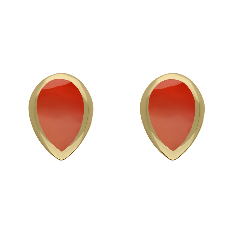 9ct Yellow Gold Sterling Silver Carnelian Stepping Stones 5x7mm Pear Stud Earrings