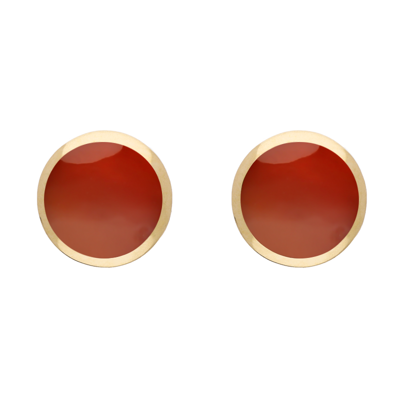 9ct Yellow Gold Sterling Silver Carnelian Stepping Stones Round Stud Earrings